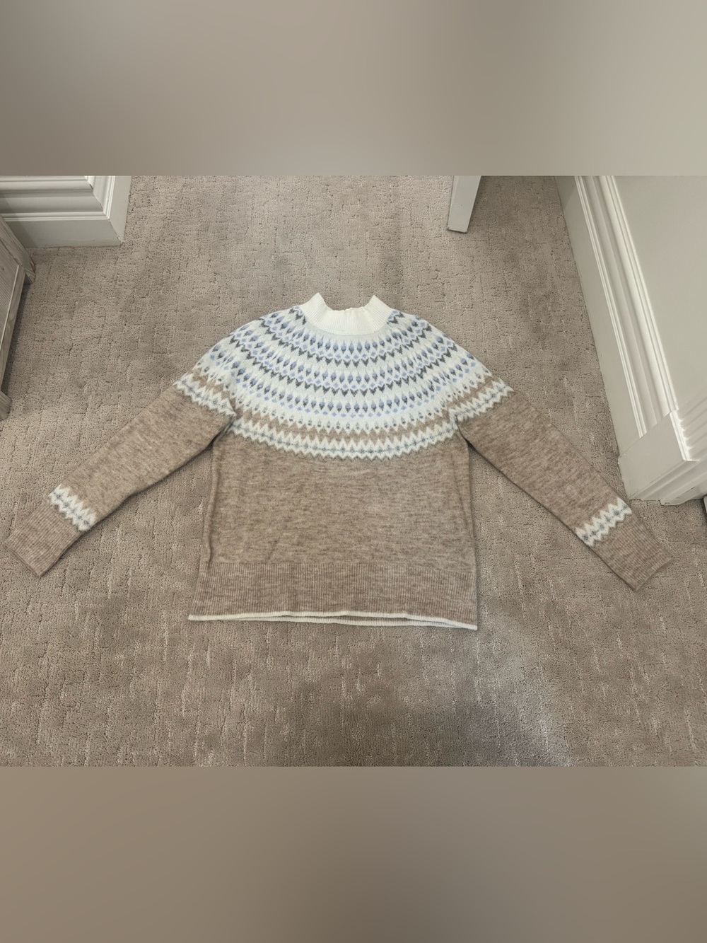 Fat Face Olivia Fair Isle mock neck Sweater in Beige, Cream and Light Blue - 8
